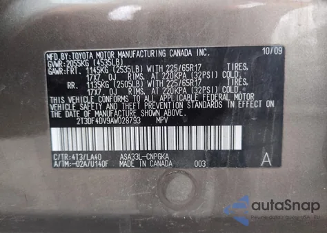 2010 Toyota Rav4 Limited z USA, uszkodzony, nr VIN 2T3DF4DV9AW028793